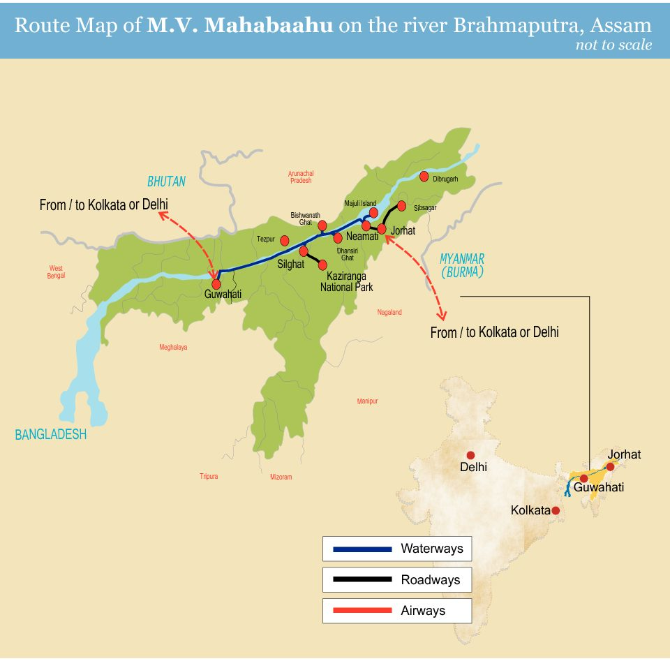 Route Map Mv Mahabaahu Brahmaputra River Cruise Assam